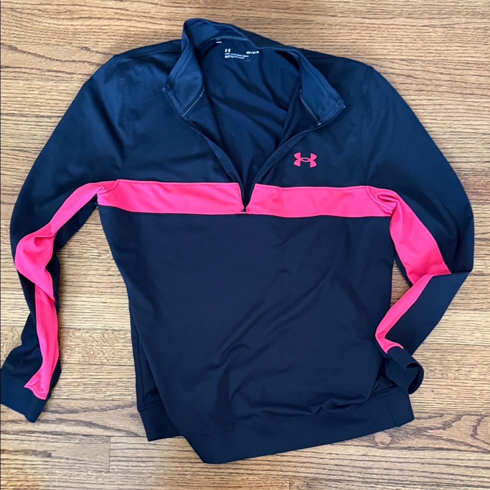 Under Armour Black with Hot Pink Stripe Quarter-Zip Pullover
